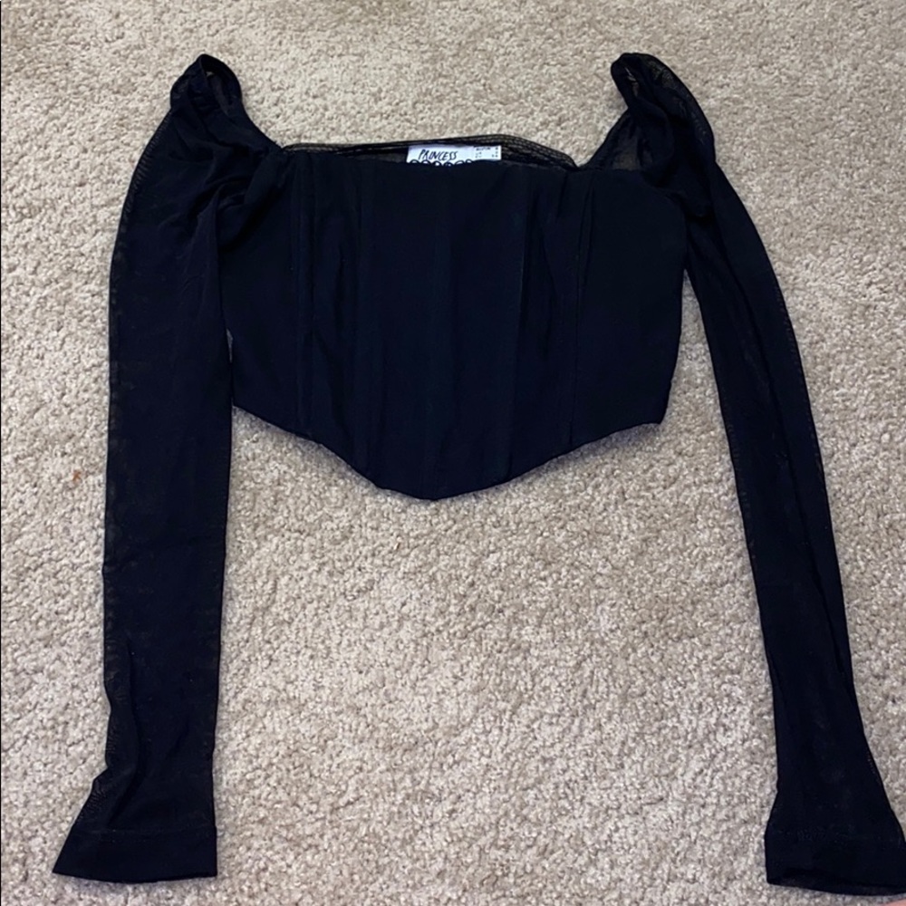 Crop top!! Sheer arm sleeves